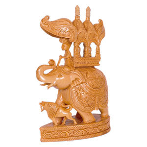 White Wooden Curved Ambary Elephant